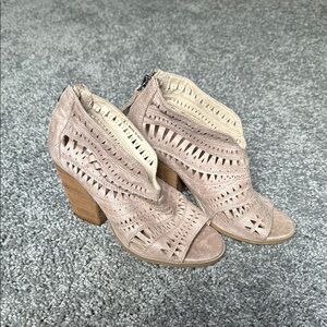 Not Rated Tan Heeled Boots with Intricate Cut-Out Design